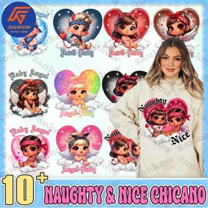 10+ Baby Angel Devil Chicano Valentine Chola Couple Png Bundle, Chicana Valentine Design, Spanish Valentine Png, Valentines Old School Cholo