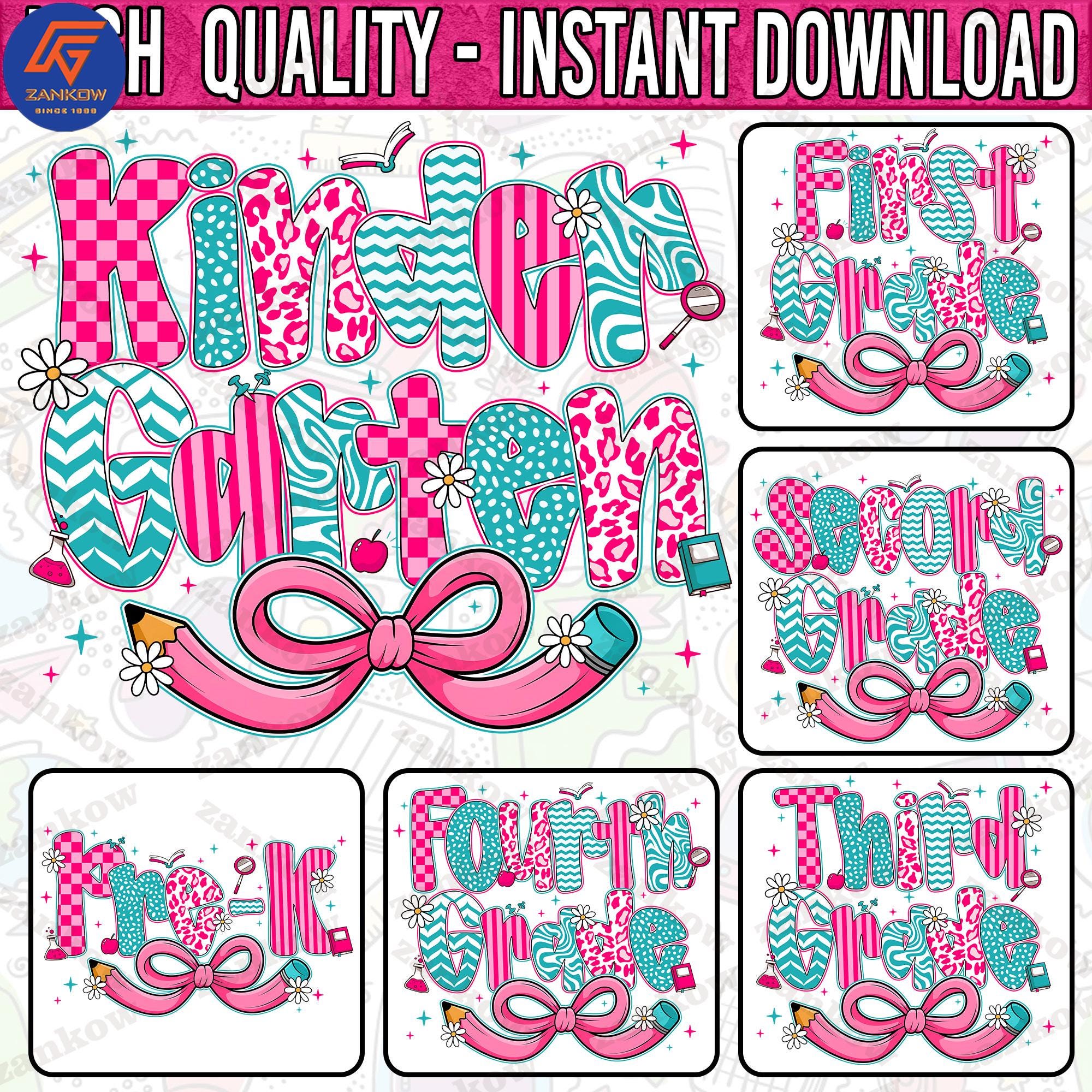 Preppy Back To School PNG Bundle, Coquette School First Day, Girly Png, Teacher PNG, Preppy School Png, All Grades Png, Shabby Glitter Png