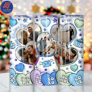 CUSTOM 3D Inflated Glitter Love Valentines Day Tumbler Wrap Png, Red Hearts 20oz Tumbler Sublimation Png, Add Couple Valentine Photo Png