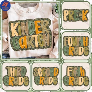 Retro Back To School Camouflage Png Bundle, Kindergarten Dude, First Day Of School Png, Pre K Png, Retro First/ Second/ Third Grade Design