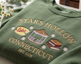 Embroidered Star Hollow Sweatshirt, Fall Cozy Season Crewneck, Bookish Movie Inspired Shirt, Autumn Coquette Shirt, Movie Fan Merch