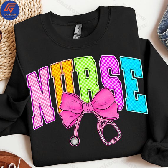 Retro Checkered Nurse Png, Neon Nurse Coquette Shirt Design, Nurse Appreciation Png, Gift for Nurse, Preppy Nurse Life Png, Nurse Bow Png
