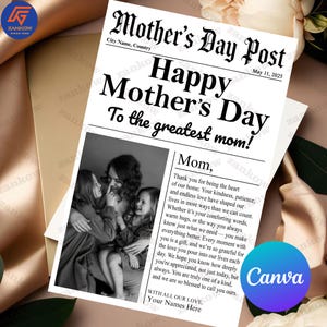 Canva Template Editable Mothers Day Newspaper Canva Template, Printable Mothers Day, Digital Gift, Editable Newspaper Bouquet Wrap