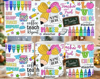 Personalized Teacher 11oz Mug Wrap Png, Teacher Rainbow 11oz Mug Png, Teacher Life Coffee Mug Png, Teach Love Inspire Png, Digtal File