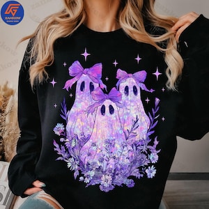 Preppy Floral Spooky Png, Iridescent Ghost PNG, Cute Ghost Png, Coquette Halloween, Preppy Halloween PNG, Girly Halloween Png, Pumpkin Png