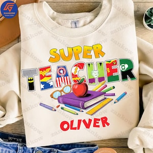 Custom Super Teacher Png, Personalized Teacher Name Hero Png, Teacher Life Png, Cartoon Characters Teacher Png, Teacher Appreciation Png