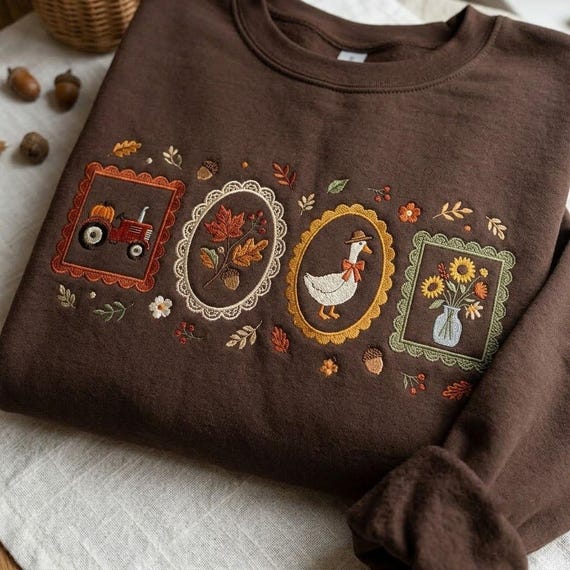 Embroidered Cottagecore Fall Sweatshirt, Cozy Season Crewneck, Autumn Floral Goose Shirt, Autumn Girly Gift