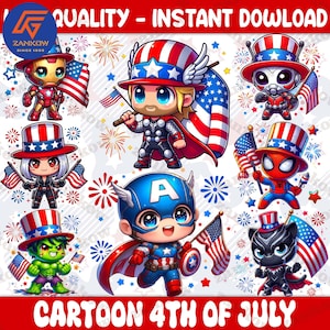 8 divertenti cartoni animati di supereroi per il 4 luglio, cartoni animati per il Giorno dell'Indipendenza, 4 luglio, 4 luglio, sublimazione, America