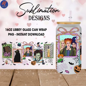 Retro Witches Movie Glass Can Wrap PNG, Halloween Witch Sisters 16oz PNG, Funny Horror Movie PNG, Libbey Glass Sublimation Halloween Design