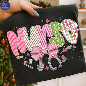 School Nurse Png, Retro Nurse Christmas Png, Merry Nurse Shirt Design, Coquette Nurse Png, Brushstroke Xmas Bow Png, Holiday Design