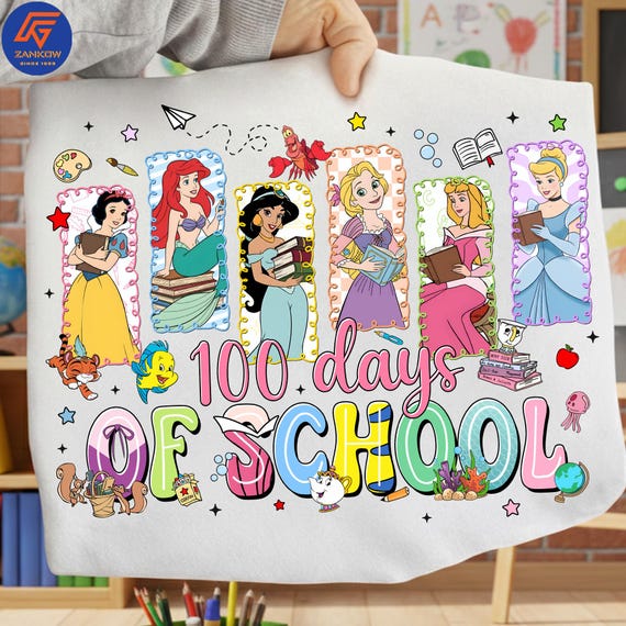 Princess 100 Days Png, 100th Day of School Cartoon Clipart, Coquette Bow School Design, Girls 100 Days Shirt Png, Digital Download