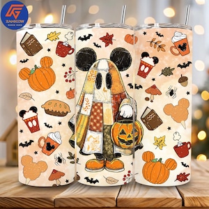 Cartoon Halloween 20oz Tumbler Wrap PNG, Halloween Movie Characters, Mouse and Friends Spooky Season Tumbler Sublimation PNG Design