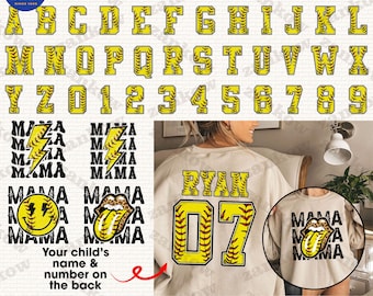 5 Custom Softball Mama Png Bundle, Softball Alphabet Png, Softball Mom Png, Softball Season Png, Sports Mom Png, Digital Download