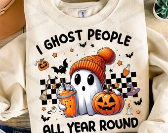 Retro I Ghost People Png, Halloween Png, Cute Ghost Pumpkin Png, Spooky Vibes Png, Ghost Coffee Png, Boujee Ghost Png Sublimation Design