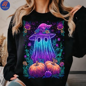 Trendy Halloween Ghost Neon Png, Spooky Ghost Png, Colorful Floral Spooky Season Png, Retro Witchy Ghost Png, Neon Pumpkin Halloween Png