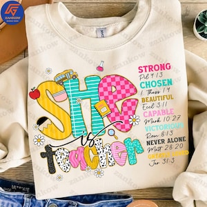 Teach Love Inspire Png, Christian Teacher Png, She is Teacher Png, Bible Verses Png, Teacher Floral Mothers Day Gift, Teacher Pencil Bow Png