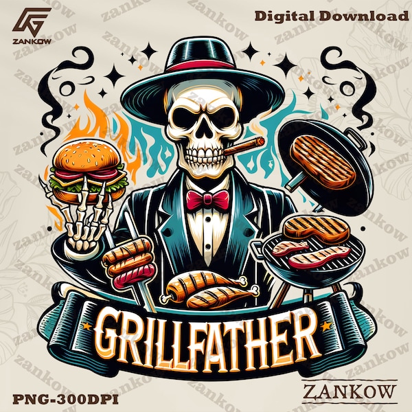 Funny Grill Father PNG, Dad Joke Grillfather Png, Snarky Skeleton Sublimation Design, Step Dad Shirt, Father Day Png, Digital Download