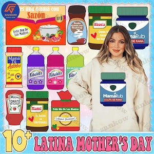 10 Latina Mom Bouquet Toppers PNG Bundle, Mama tu saxon es unico, Fabulosa, Mama Guerrera, VapoRub Mom, Instant Download PNG, Abuela Latina