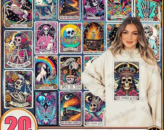 20+ Snarky Funny Tarot Card Bundle, Woman Skeleton Mother Sublimation Design, Witchy Vibes Skull Mama PNG File, Snarky Funny, Digital File