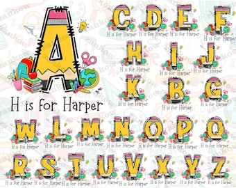 Custom Alphabet Kid/ Boy Name For School Bundle, Back To School Png, Pencil School Png, First Day Of School, Personalised Kid Name Shirt Png