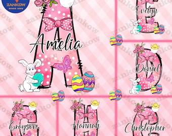 Custom Alphabet Easter Bunny Doodle Letter Bundle Png, Add Your Own Name, Gift For Kid Shirts Design, Personalized Custom Name Design Png