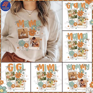 Mama with Kids Photo Canva Template, Custom Floral Frame Photo Png, Mothers Day Png, Add Your Photos, Mama Floral Png, Hand drawn