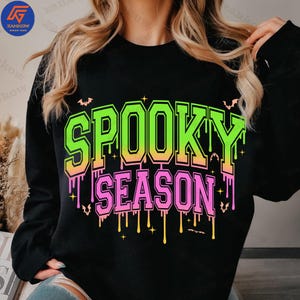 Trendy Spooky Season Halloween Png, Spooky Vibes Drip Png, Halloween Scary Shirt Design, Neon Halloween Png, Neon Bat Sublimation Design