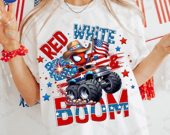 Excavadora araña PNG, PNG patriótico, PNG de superhéroe rojo, blanco y boom, regalo para niño americano, PNG de camiseta del 4 de julio para niños, PNG del Día de la Independencia