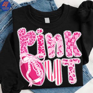 Breast Cancer Awareness Preppy Ribbon Cheer Football Mom Png, Coquette Lace Football Pink Out PNG, Girly Game Day png, Tackle Cancer Png