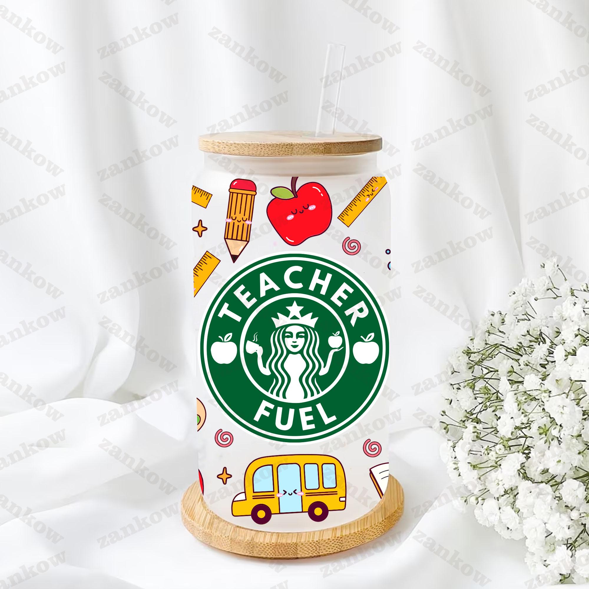 Teacher Fuel 16 Oz Glass Can Wrap Png, Back to School Libbey Glass Can ...