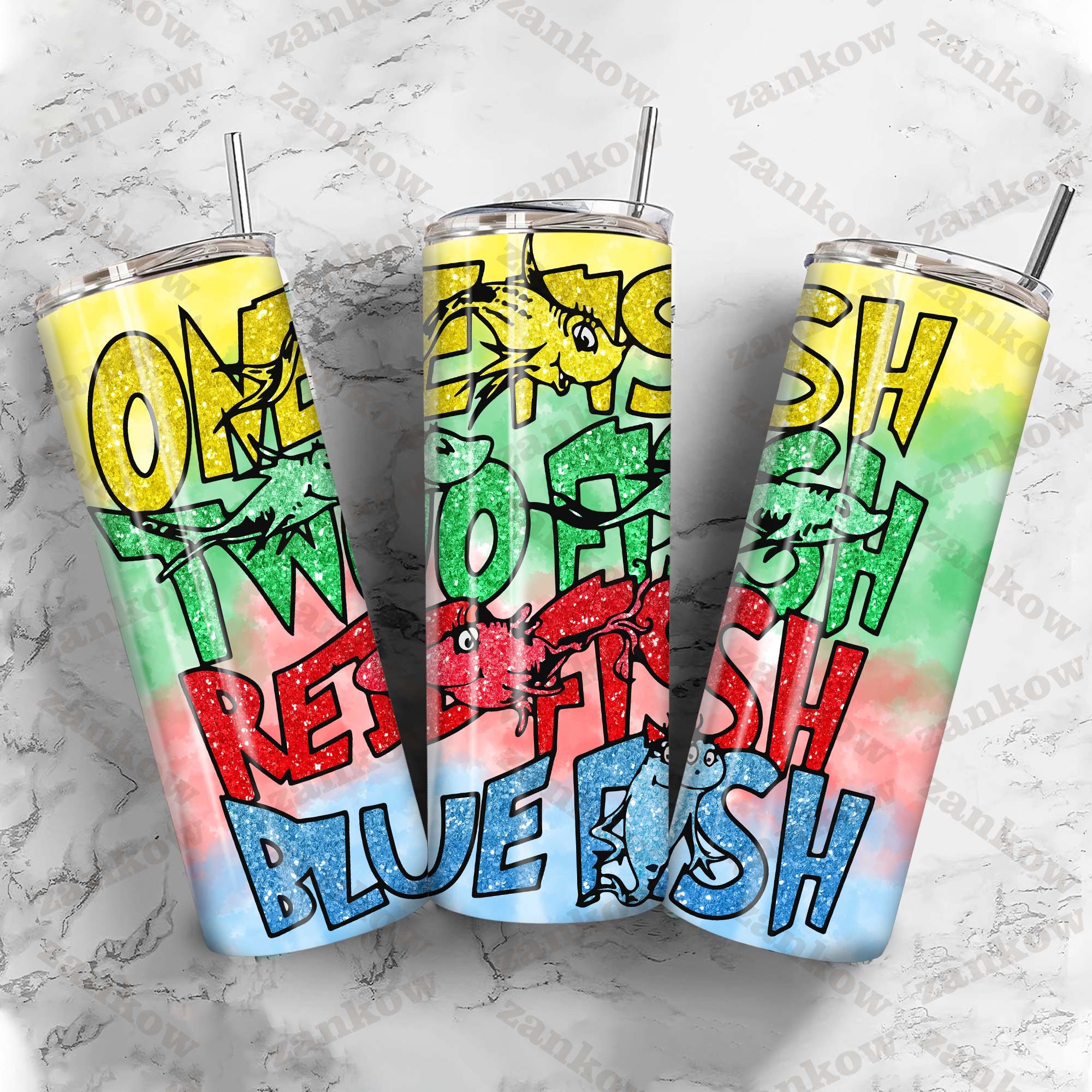 Discover Glitter One Fish Two Fish Red Fish Blue Fish 20oz Tumbler