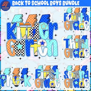 Retro Back to School Boys PNG Bundle, Pre-K to Fourth Grade Png, School Boy Sublimation FileKindergarten Kid Design, First Day Shirt PNG