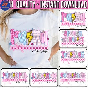 Preppy Teacher/Para/Counselor/Librarian Back to School Bundle PNG, Girly Pink Bow Png, Custom Teacher Coquette First Day of School Png