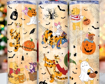 Cartoon Bear Halloween 20oz Tumbler Wrap Design, Bear Cartoon Halloween Skinny Tumbler, Trick or Treat 20oz Tumbler png, Digital Download