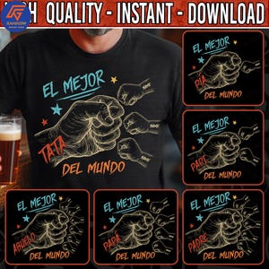 Personalized Toddler Kid El Mejor Papa Del Mundo Fist Bump Png Bundle, Custom Father's Day Png, Vintage Spanish Papá Png, Latina Dad Gift