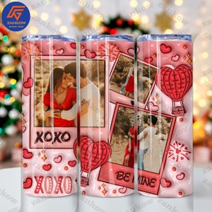 CUSTOM 3D Inflated Glitter Love Valentines Day 20oz Tumbler Wrap Png, Photo Red Hearts Puffy Tumbler Design, Add Your Own Photo Png