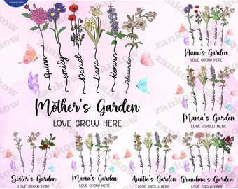 6 CUSTOM Grandma's Garden Png Bundle, Birth Month Flowers Png, Mother's Day Png, Personalized Gift For Mama Png, Custom Name Png