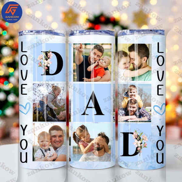 Custom I Love You DAD 20oz Tumbler Wrap Png, Heart Photo Template for Sublimation, Mother's Day Custom Gift, Father’s Day, Digital Download