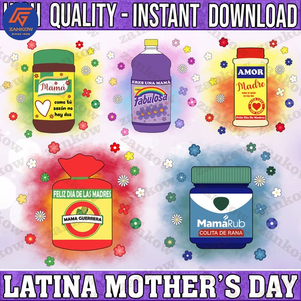 5 Latina Mom Bouquet Toppers Bundle, Mama tu saxon es unico, Fabulosa, Mama Guerrera, VapoRub Mom, Instant Download PNG, Abuela Latina