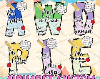 Paquete PNG de nombre personalizado para maestro, regreso a clases, útiles escolares, doodle de maestro, descarga digital