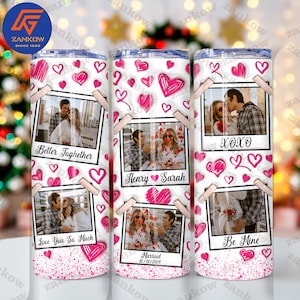CUSTOM 3D Inflated Glitter Love Valentines Day 20oz Tumbler Wrap Png, Photo Red Hearts Puffy Tumbler Design, Add Your Own Photo Png