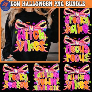 Preppy Halloween Coquette Bow Png, Neon Halloween Brushstroke Sublimation, Neon Spooky Season Bundle Png, Girly Spooky Cute Ghost Png