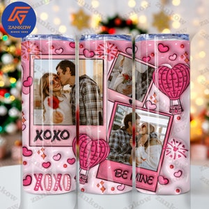 CUSTOM 3D Inflated Glitter Love Valentines Day 20oz Tumbler Wrap Png, Photo Red Hearts Puffy Tumbler Design, Add Your Own Photo Png