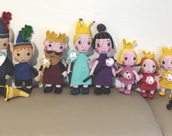 Muñecas tejidas a crochet inspiradas en Ben y Holly: Nanny Plum, King Thistle, Gaston Ladybird