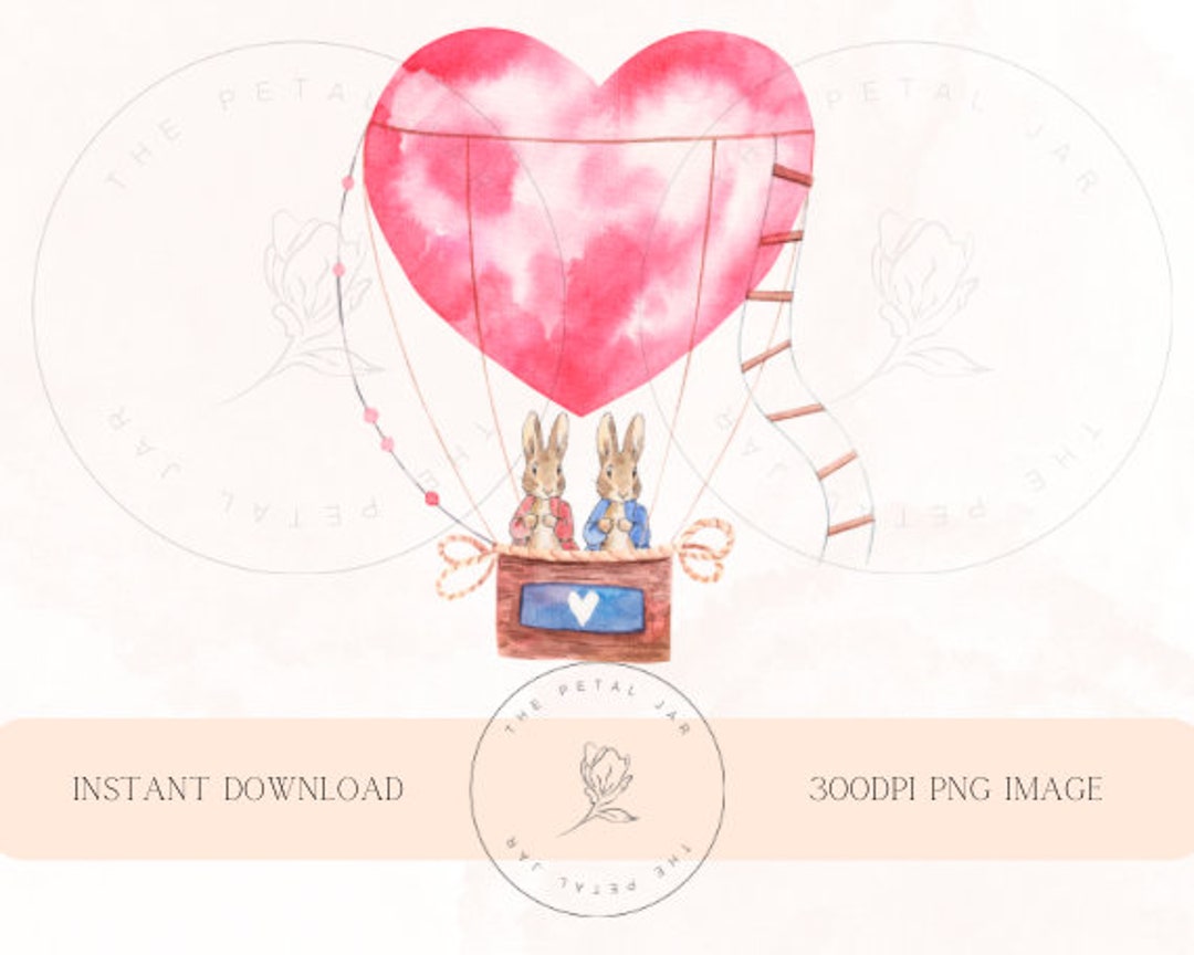 Peter Rabbit Hot Air Balloon Valentine Digital Download Bunny