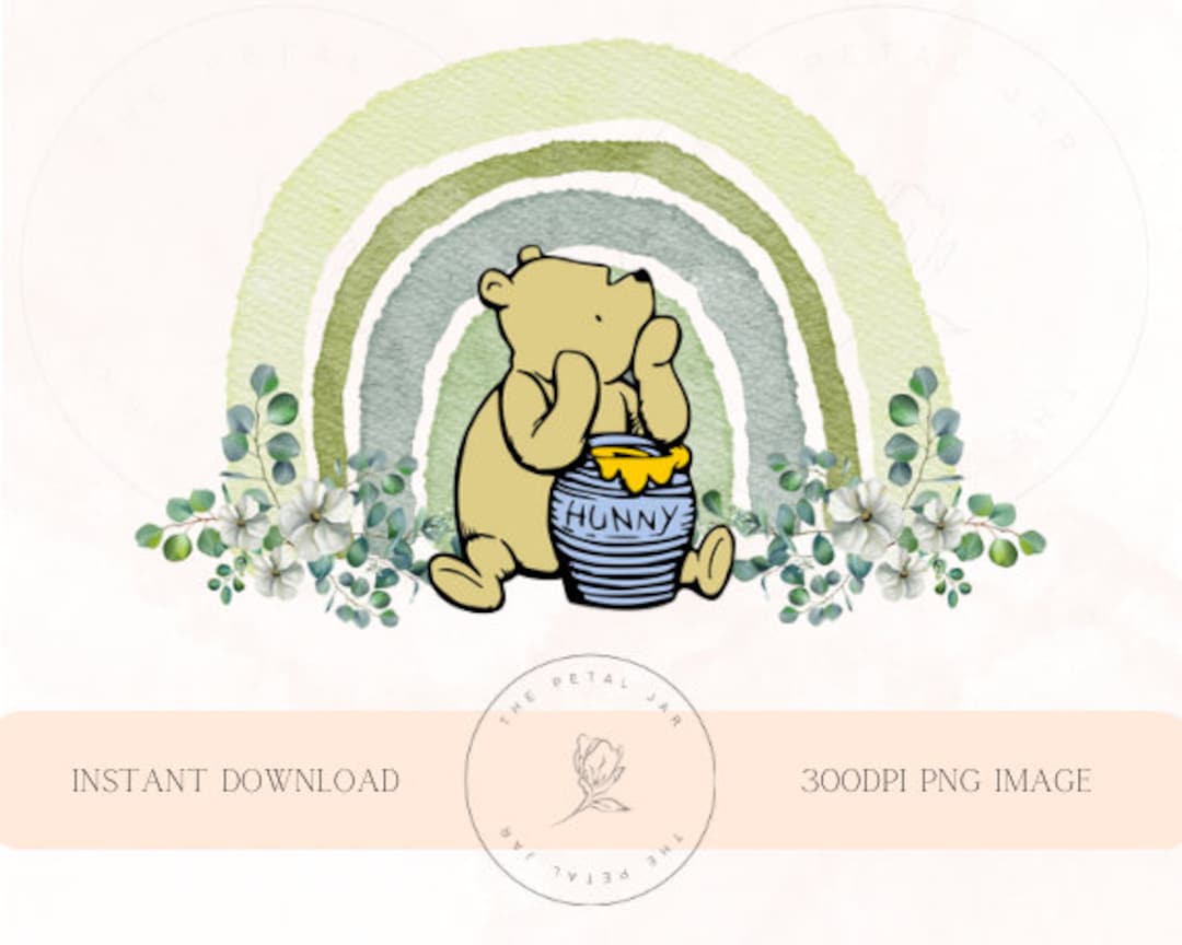Classic Winnie the Pooh Green Floral Rainbow Digital Download Original Pooh Sublimation Design ...