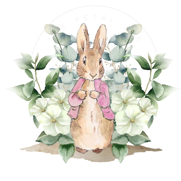 Flopsy bunny watercolour foliage digital download | bunny sublimation design png