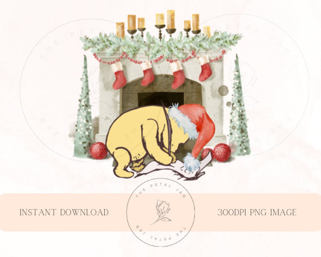 Classic Festive Winnie the Pooh Christmas List Fireplace Digital