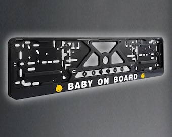 Baby On Board License Plate Frame – Reflective European Car Accessory – Funny Gift for New Parents & Baby Safety Sign