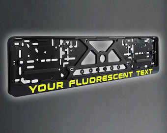 Fluorescent Yellow Personalized European License Number Plate Frame Holder With Your Name Or Text, Car Accessories